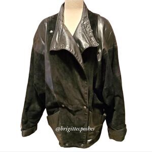 Vintage Comint Black Snap Suede Leather Coat Jacket Size Small